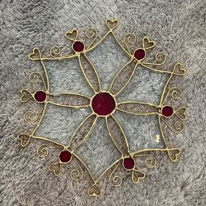 - - stained glass red and clear glass flower, starburst, hearts